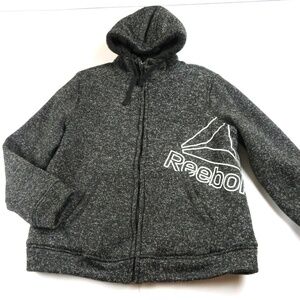 REEBOK marbled black faux sherpa lined knit zip-up hooded Jacket Size XL